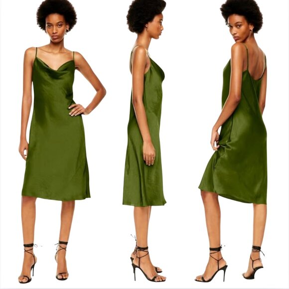 Aritzia Dresses & Skirts - NWOT Aritzia Wilfred "Only Cowlneck" satin slip dress — Grotto Green, Size L
